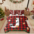 thumbnail image 1 of Manfei Initial J Letter Bedding Comforter Set 7 Pieces for Kids, Black Red Buffalo Full Bedding Set, Merry Christmas Reversible Fitted Sheet Flat Sheet, Microfiber Bedroom Decor, 1 of 7