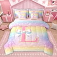 thumbnail image 1 of Homewish Initial L Letter Bedding Comforter Set 7pcs for Girls, Dreamy Galaxy Stars Rainbow King Bedding Sets, Cute Princess Style Reversible Bed Sheets, Luxury Bedroom Decor, 1 of 7