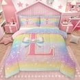 thumbnail image 1 of Homewish Initial L Letter Full Size Comforter Sets for Girls, Dreamy Galaxy Stars Rainbow Bedding Comforter Set, Cute Princess Style Reversible Bedding Sets, Luxury Bedroom Decor, 3-Piece, 1 of 8