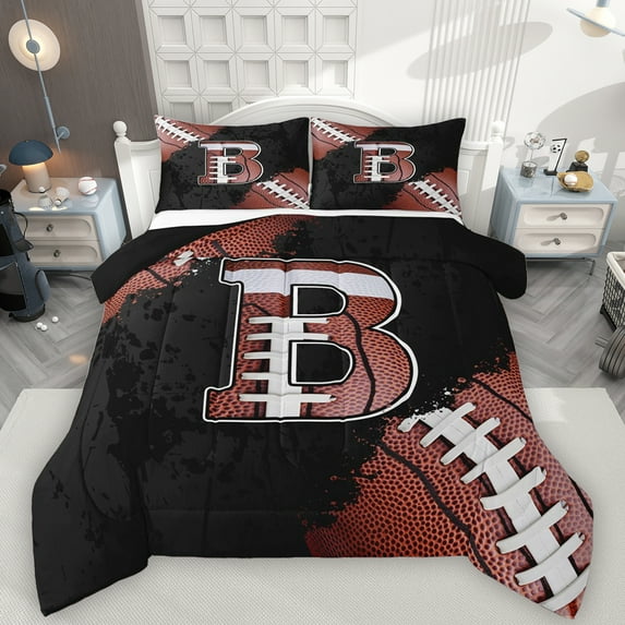 Manfei Initial Letter B Full Size Comforter Sets,Football Sport Lovers Bedding Comforter Set,Rugby Gamer Gaming Bedding Sets For Kids,Breathable Bedroom Decoration Reversible,3 Pieces