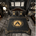 thumbnail image 1 of Manfei Initial A Letter Bedding Comforter Set 7-Piece, Black Gold Aztec Geometric King Bedding Sets, Vintage Western Style Reversible Bed Sheets, Lightweight Room Decor, 1 of 7