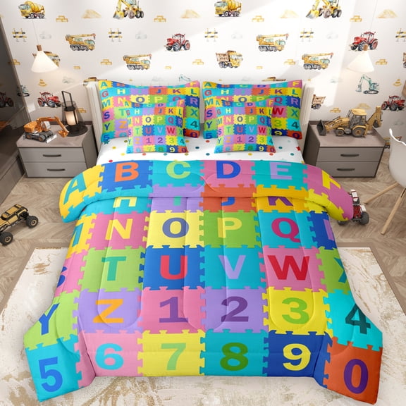 Manfei Initial Letter 7-Piece Queen Bedding Set, Buffalo Patchwork Child Comforter Sets