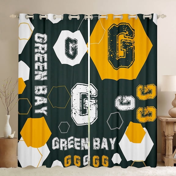 Manfei Initial Letter G Curtains Pack of 2 (42x84 Each),Green Bay Curtains Blackout,Green Orange Geometric Bedroom Curtains For Boy,Breathable Bedroom Decoration