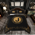 thumbnail image 1 of Manfei Initial Letter J Full Size Comforter Sets, Black Gold Monogrammed Bedding Comforter Set, Retro Tribal Aztec Geometric Reversible Bedding Sets, Ultra Soft Home Decor, 3pcs, 1 of 8