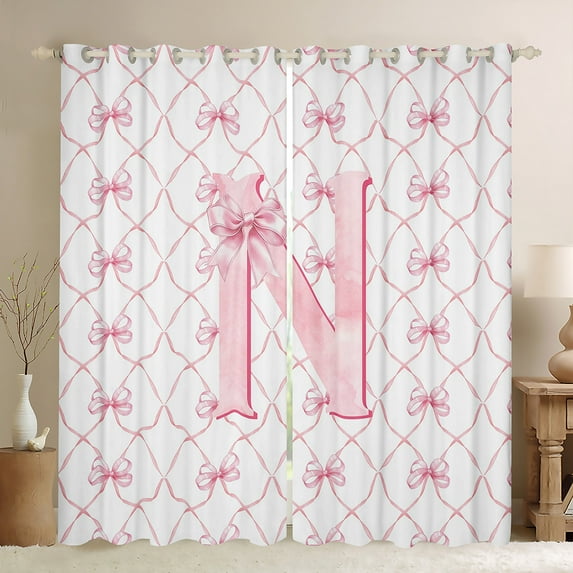 Manfei Initial Letter N Curtains and Drapes (52x84),Cute Bowtie Blackout Curtains for Bedroom,Pink White Curtains Pack of 2 (52x84) For Girls,Breathable Bedroom Decoration