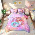 thumbnail image 1 of Manfei Initial Letter O Bedding Comforter Set 7-Piece,Cartoon Animal Mermaid King Bedding Sets,Pink Starry Sky Bed Sheets For Girl,Breathable Bedroom Decoration Reversible, 1 of 7
