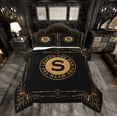 thumbnail image 1 of Manfei Initial Letter S Full Size Comforter Sets, Black Gold Monogrammed Bedding Comforter Set, Retro Tribal Aztec Geometric Reversible Bedding Sets, Breathable Home Decor, 3pcs, 1 of 8