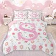 thumbnail image 1 of Manfei Initial Letter S Full Size Comforter Sets,Pink Sequin Print Bedding Comforter Set,Cute Flower Floral Bedding Sets For Girl Kids,Breathable Bedroom Decoration Reversible,3 Pieces, 1 of 8