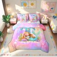 thumbnail image 1 of Manfei Initial Letter T Bedding Comforter Set 7pcs,Cartoon Animal Mermaid Queen Bedding Sets,Pink Starry Sky Queen Sheet Sets For Girl,Breathable Bedroom Decoration Reversible, 1 of 7