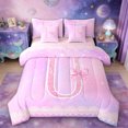 thumbnail image 1 of Manfei Initial Letter U 7 Pieces Bedding Comforter Set,Chic Bow Tie Full Bedding Set,Galaxy Starry Sky Fitted Sheet Flat Sheet For Girl,Breathable Bedroom Decoration Reversible, 1 of 8