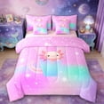 thumbnail image 1 of Manfei Initial Letter V 7-Piece Queen Bedding Set, Kawaii Axolotl, Starry Sky, Breathable Reversible, 1 of 8