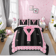 thumbnail image 1 of Manfei Initial Letter Y Comforter Sets Full Size,Cute Bowtie Comforters & Duvets,Pink Black Bedding Full Comforter Set For Girls,Breathable Bedroom Decoration Reversible,3-Piece, 1 of 8