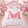 thumbnail image 1 of Homewish Initial M Letter Full Size Comforter Sets for Girls, Pink Watercolor Bowknot Bedding Comforter Set, Romantic Love Heart Reversible Bedding Sets, Breathable Home Decor, 3 Pieces, 1 of 8