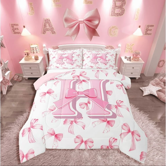 Manfei Initial Monogrammed 2pcs Twin Comforter Set,Bowknot,Super Cozy Alphabet Bedding