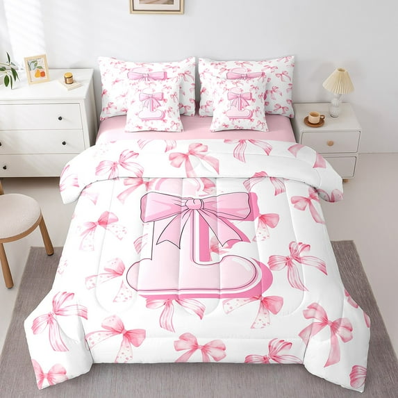 Manfei Initial Monogrammed 7-Piece Twin Bedding Set,Bow Bowknot,Super Cozy Alphabet Decor