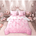thumbnail image 1 of Manfei Initial N Letter Twin Bedding Sets 7-Piece for Girls, Kawaii Pink Bow-tie Bedding Comforter Set, Cartoon Ribbon Reversible Sheet Sets, Ultra Soft Home Decor, 1 of 7