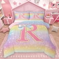 thumbnail image 1 of Homewish Initial R Letter Queen Comforter Set for Girls, Dreamy Galaxy Stars Rainbow Bedding Sets, Cute Princess Style Reversible Bedding Comforter Set, Luxury Bedroom Decor, 3-Piece, 1 of 8