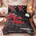 thumbnail image 1 of Manfei Ink Blossom Twin Bedding Sets for Teens, Moon Mountain Bedding Comforter Set, Black Red White, Black Reversible7-Piece, 1 of 6