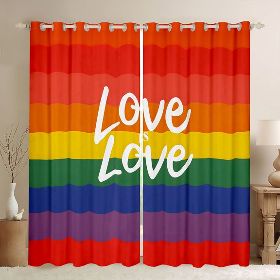 Manfei Ink Love is Love Blackout Curtains, Rainbow Stripe Window Curtains Pack of 2 (38x45 Each), Red Blue