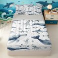 thumbnail image 1 of Manfei Ink Ocean Whale Zipper Queen Comforter Set with Fitted Sheet and 2 Pillowcases, Kawaii Shark Zipper Bedding Set, Navy White, Gray Reversible, 4-Piece, 1 of 7