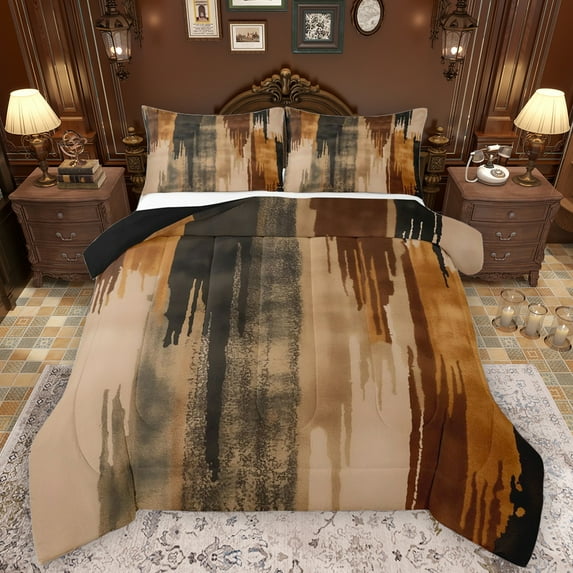 Manfei Ink Painting Art Bedding Comforter Set,Abstract Aesthetic Twin Comforter Sets,Brown Beige Bedding Set For Men Women,Ultra Soft Home Decor Reversible,2 Pieces