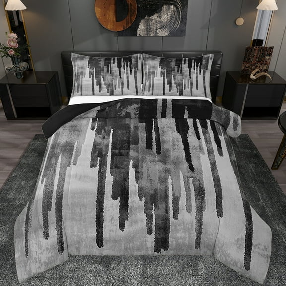 Manfei Ink Painting Art Queen Comforter Set,Abstract Aesthetic Bedding Sets,Gray Stripes Lines Bedding Comforter Set For Men Women,Ultra Soft Home Decor Reversible,3 Pieces