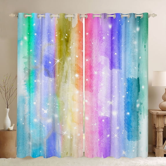 Manfei Ink Rainbow Blackout Curtains, Sparkle Star Print Window Curtains Pack of 2 (38x45 Each), Blue Violet