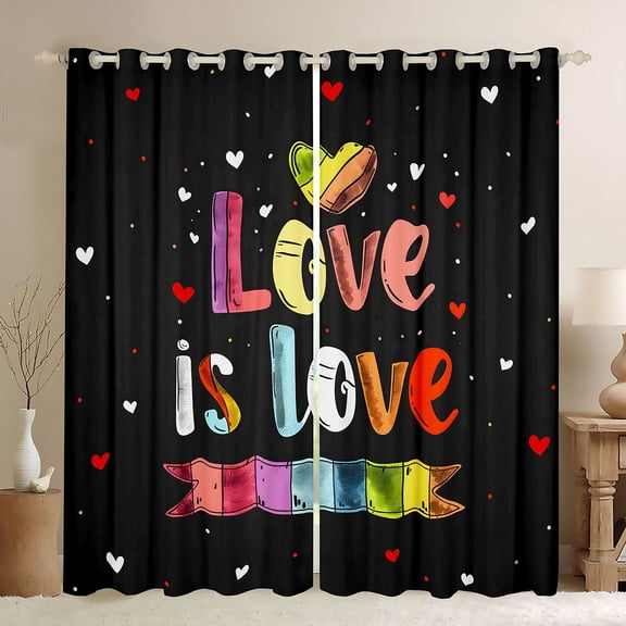 Manfei Ink Rainbow Blackout Curtains, Watercolor Love is Love Window Curtains Pack of 2 (38x45 Each), Black Pink