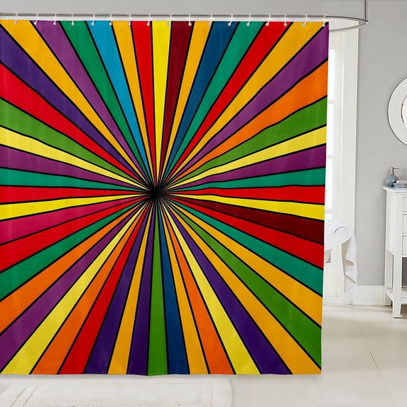 Manfei Ink Rainbow Shower Curtain 72Wx84L, Watercolor Spiral Abstract Bathroom Shower Curtain, Rainbow Multicolor
