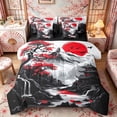 thumbnail image 1 of Manfei Ink Red Maple Fuji Bedding Comforter Set for Girls Women, Temple Waterfall Queen Bedding Sets, Black Red Gray, Black Reversible7 Pieces, 1 of 6
