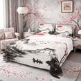 thumbnail image 1 of Manfei Ink Red Sun Boat Full Size Sheets for Girls Women, Plum Tree Bed Sheets, Black Red White 4 Pieces, 1 Flat Sheet, 1 Fitted Sheet and 2 Pillowcases, 1 of 6