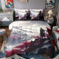 thumbnail image 1 of Manfei Ink Samurai Bedding Comforter Set for Boys Men, Mountain Temple King Bedding Sets, Black Red Gray, Black Reversible7-Piece, 1 of 6