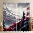 thumbnail image 1 of Manfei Ink Samurai Black Out Curtains for Boys Men, Mountain Temple Curtains Pack of 2 (42x63 Each), Black Red Gray, 1 of 6