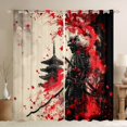 thumbnail image 1 of Manfei Ink Samurai Black Out Curtains for Boys Men, Pagoda Maple Curtains Pack of 2 (42x63 Each), Black Red White, 1 of 6