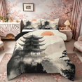 thumbnail image 1 of Manfei Ink Sunset Temple Queen Comforter Set for Girls Women, Bird Landscape Bedding Comforter Set, Black Beige Orange, Black Reversible 3-Piece, 1 Comforter and 2 Pillowcases, 1 of 6