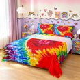 thumbnail image 1 of Manfei Ink Tie Dye King Sheets, Rainbow Love Heart Bedding, Red Blue, 4pcs, 1 Flat Sheet, 1 Fitted Sheet and 2 Pillowcases, 1 of 6