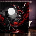 thumbnail image 1 of Manfei Japanese Dragon Animals Shower Curtain 72Wx78L,Moon Samurai Bath Curtain,Black Red, 1 of 5