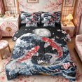 thumbnail image 1 of Manfei Japanese Koi Moon Twin Bedding Sets for Girls, Night Wave Bedding Comforter Set, Blue Red, Black Reversible 7pcs, 1 of 6