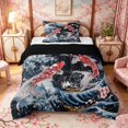 thumbnail image 1 of Manfei Japanese Koi Moon Twin Comforter Sets for Girls, Night Wave Bedding Set, Blue Red, Black Reversible 2pcs, 1 Comforter and 1 Pillowcase, 1 of 6