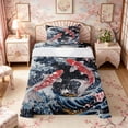 thumbnail image 1 of Manfei Japanese Koi Moon Twin Sheet Sets for Girls, Night Wave Bedding, Blue Red 3pcs, 1 Flat Sheet, 1 Fitted Sheet and 1 Pillowcase, 1 of 6