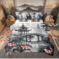 thumbnail image 1 of Manfei Japanese Style Bedding Comforter Set 7pcs, Oriental Koi Fish Full Bedding Set, Gray Black Red Fitted Sheet Flat Sheet, Super Cozy Room Decor, 1 of 8