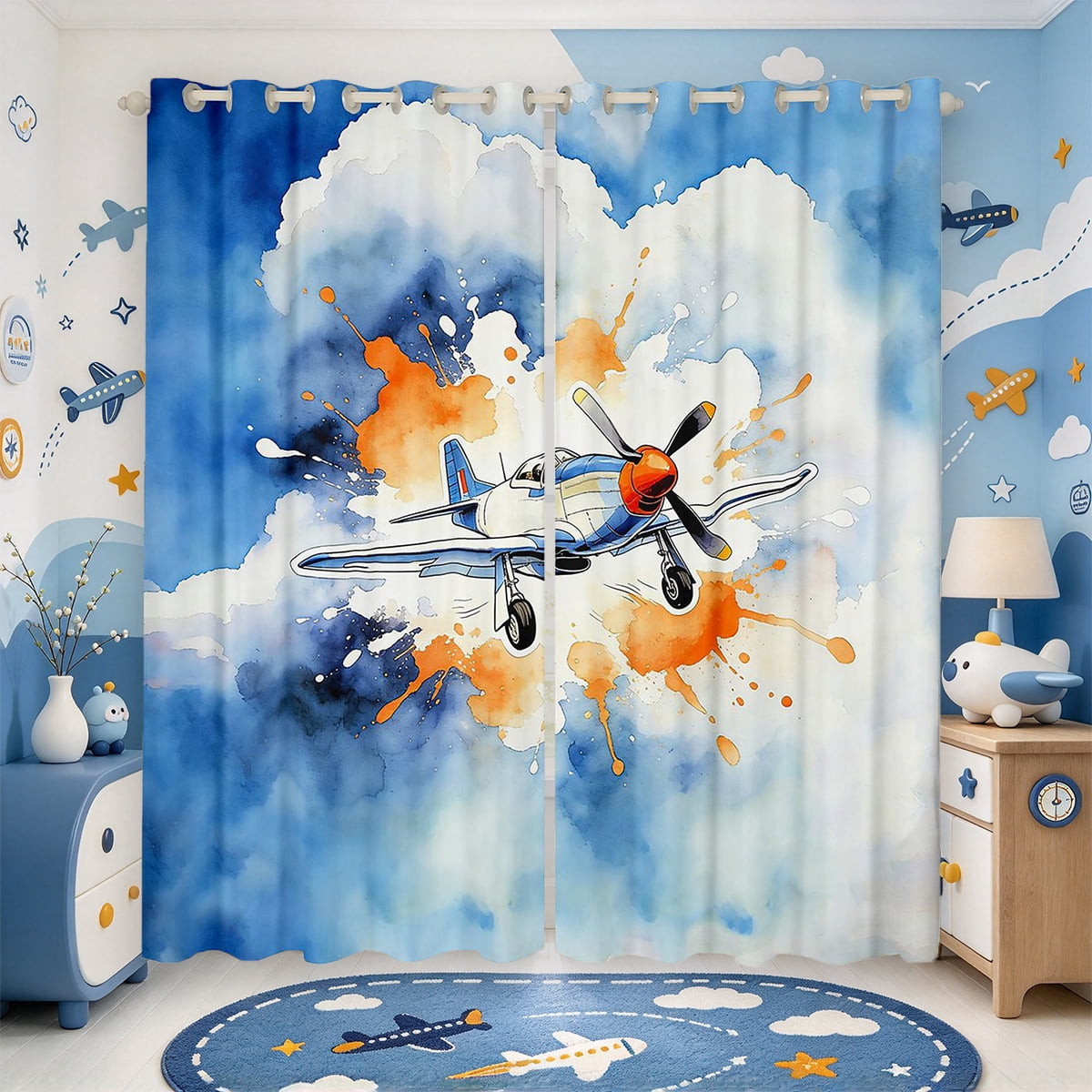 Manfei Jet Aviation Curtains and Drapes Pack of 2 (52x63 Each),Trendy ...