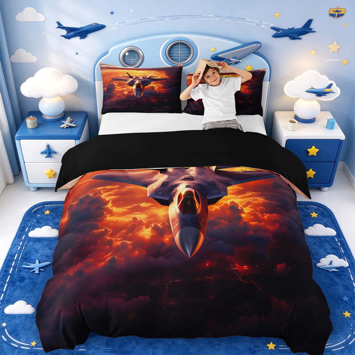Pyjamas At Jet Manfei Jet Fighter Print Bedding,Timeless Cloud Duvet Cover Full,Black ...