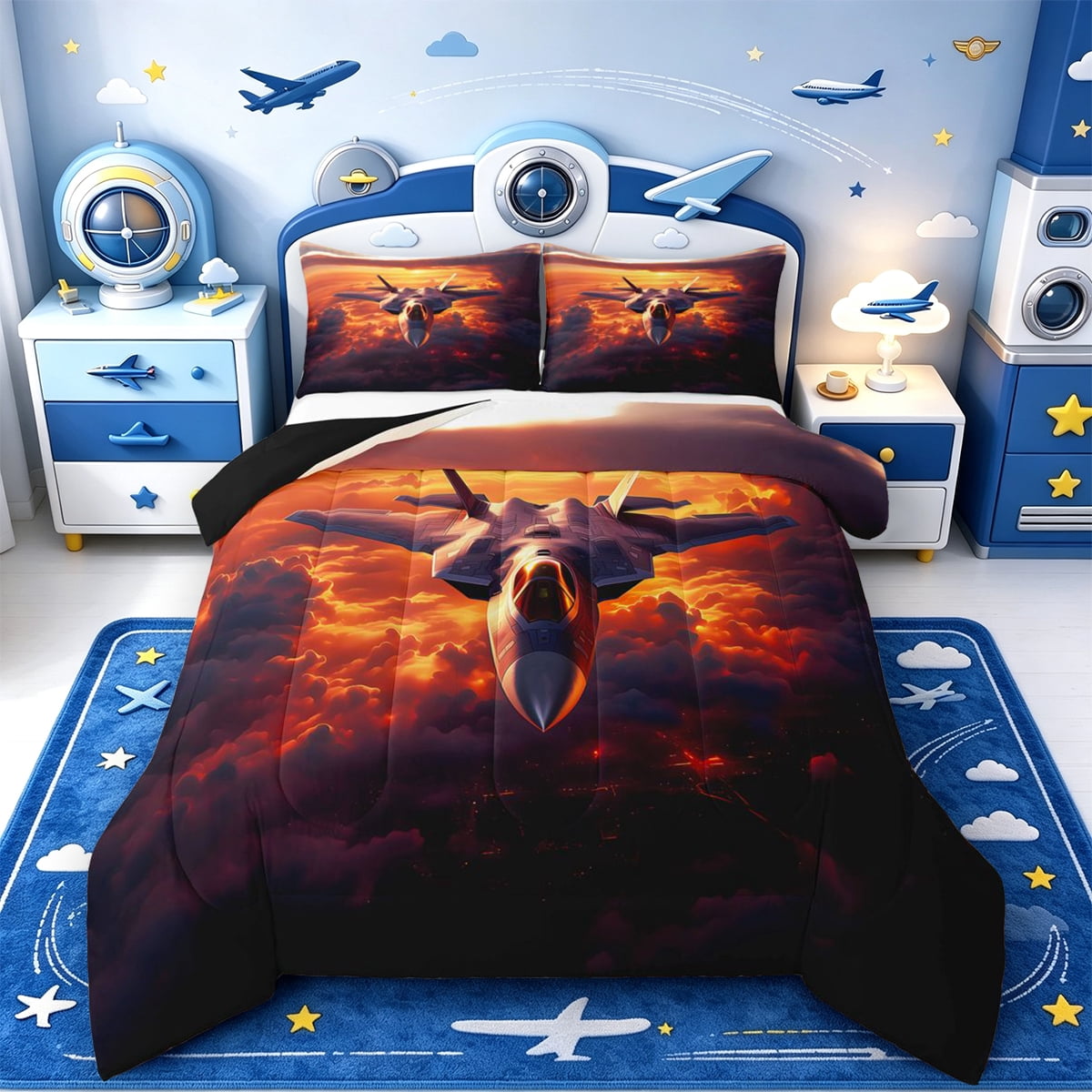 Manfei Jet Fighter Print King Size Comforter Sets,Timeless Cloud ...