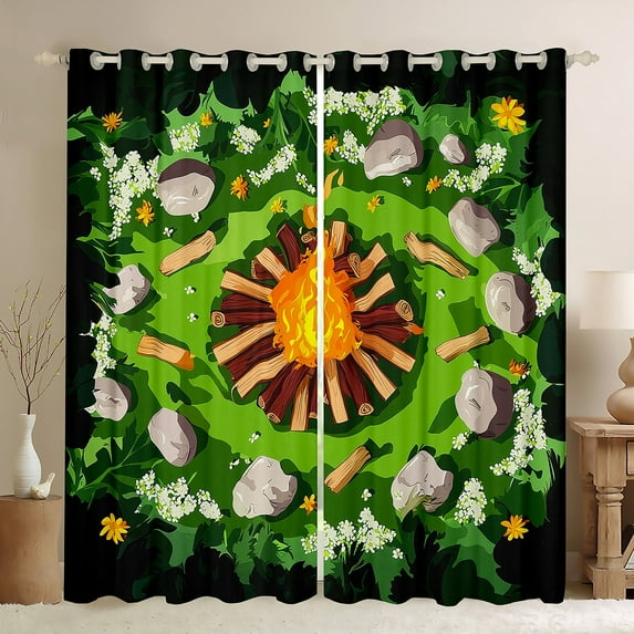 Manfei Jungle Adventure Child Black Out Curtains, Happy Camping Curtains Pack of 2 (42x63 Each), Rustic Farmhouse Bedroom Curtains, Curtains and Drapes Room Decor