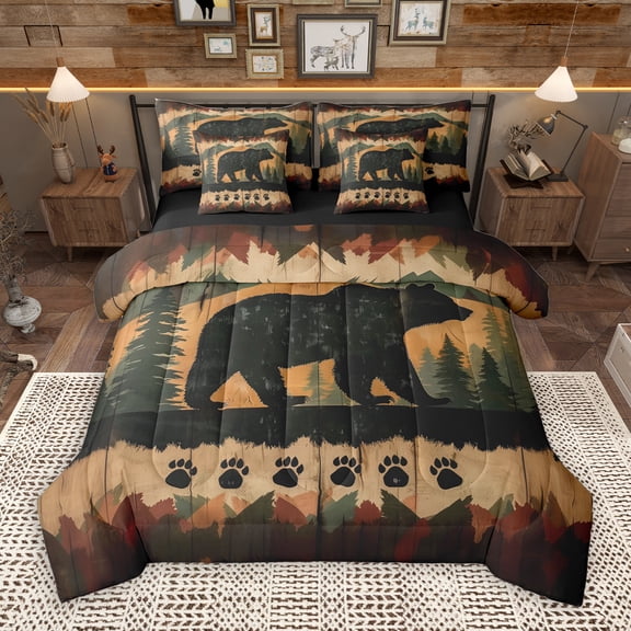 Manfei Jungle Animal Bear 7-Piece Bedding Comforter Set,Kawaii Bear Paws King Bedding Sets,Retro Graffiti Bed Sheets For Kids Teens,Luxury Bedroom Decor Reversible