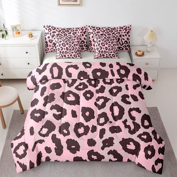 Manfei Jungle Animal Bed in a Bag Twin Size,Cheetah Print Bed Set,Pink Leopard Print Bedding Twin Size For Teens,Breathable Room Decor Reversible,7 Pieces