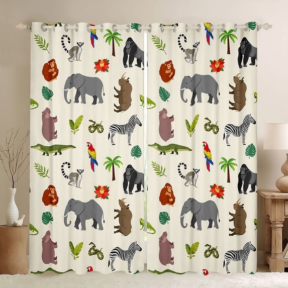 Manfei Jungle Animal Curtains and Drapes Pack of 2 (52x63 Each), Cartoon Orangutan Bear Black Out Curtains, Cream