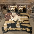 thumbnail image 1 of Manfei Jungle Animal Deer 7-Piece Twin Bedding Sets,Vintage Anerican Flag Bedding Comforter Set,Brown Black Sheet Sets For Boys Kids,Breathable Home Decor Reversible, 1 of 8