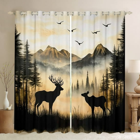 Manfei Jungle Animal Deer Black Out Curtains,Rustic Farmhouse Cabin Curtains Pack of 2 (42x63 Each),Tropical Plant Tree Bedroom Curtains For Children,Microfiber Bedroom Decor